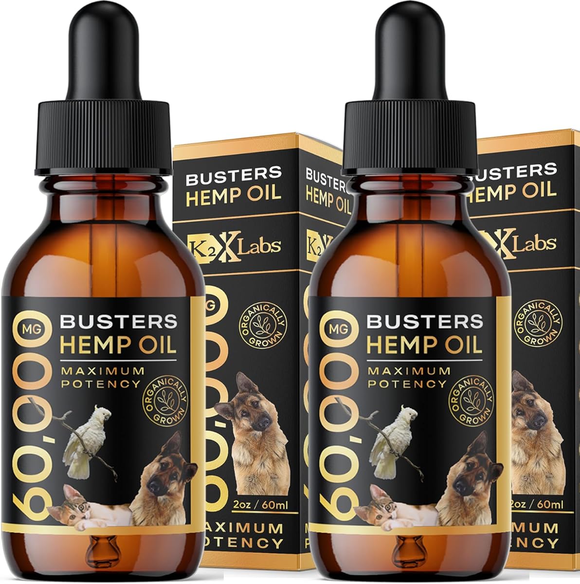 Amazon.com : Buster's Organic Hemp Oil Large 60 Milliliters 2Pack 4Month Supply for Dogs Cats Max Potency Made in USA Omega Rich 3 6 and 9 Hip and Joint Health, Natural Relief, Calming : Pet Supplies