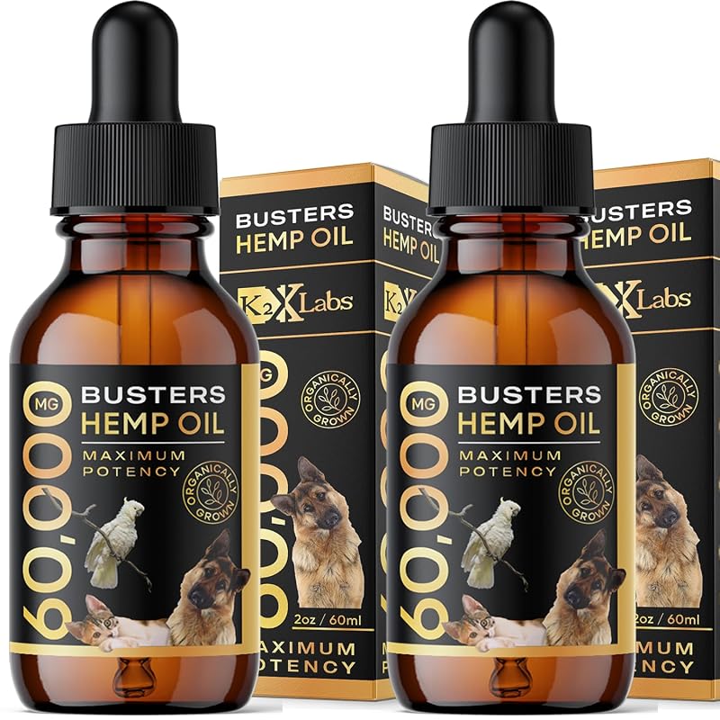 Óleo de semente de cânhamo para cães e gatos K2xLabs, prensado a frio, Pacote com 2 frascos de 60 mL