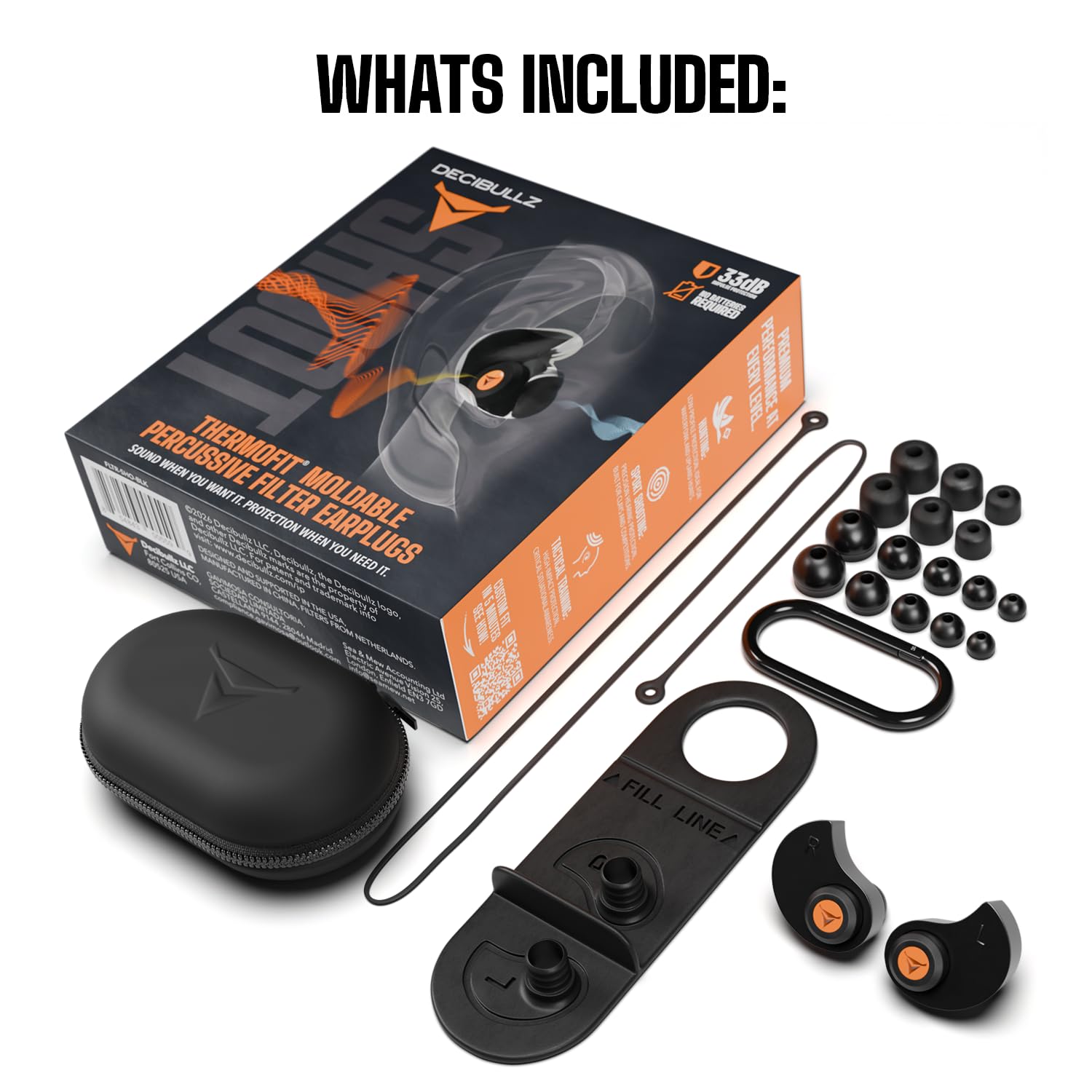 Decibullz Bouchons d'Oreille Thermo-Moulés avec Filtres Tirs Noir