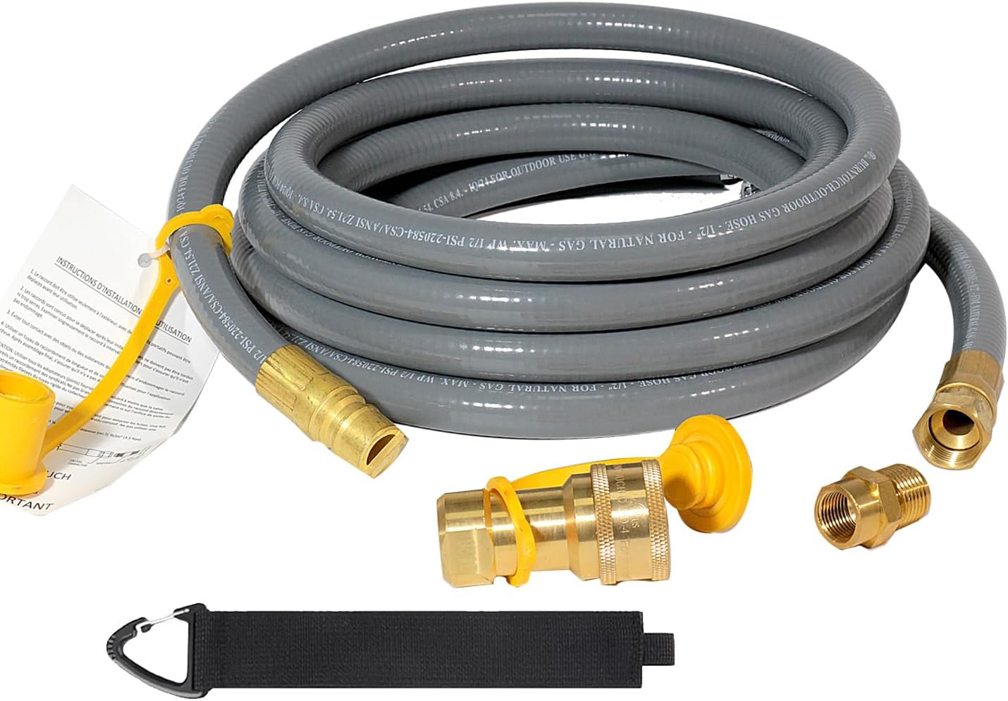 40FT 1/2" Natural Gas/Hose with Quick Couplings, Natural Gas/Steam Retrofit Kit for BBQs, Grills, Pizza Ovens, Deck Heating and Low Pressure Appliances