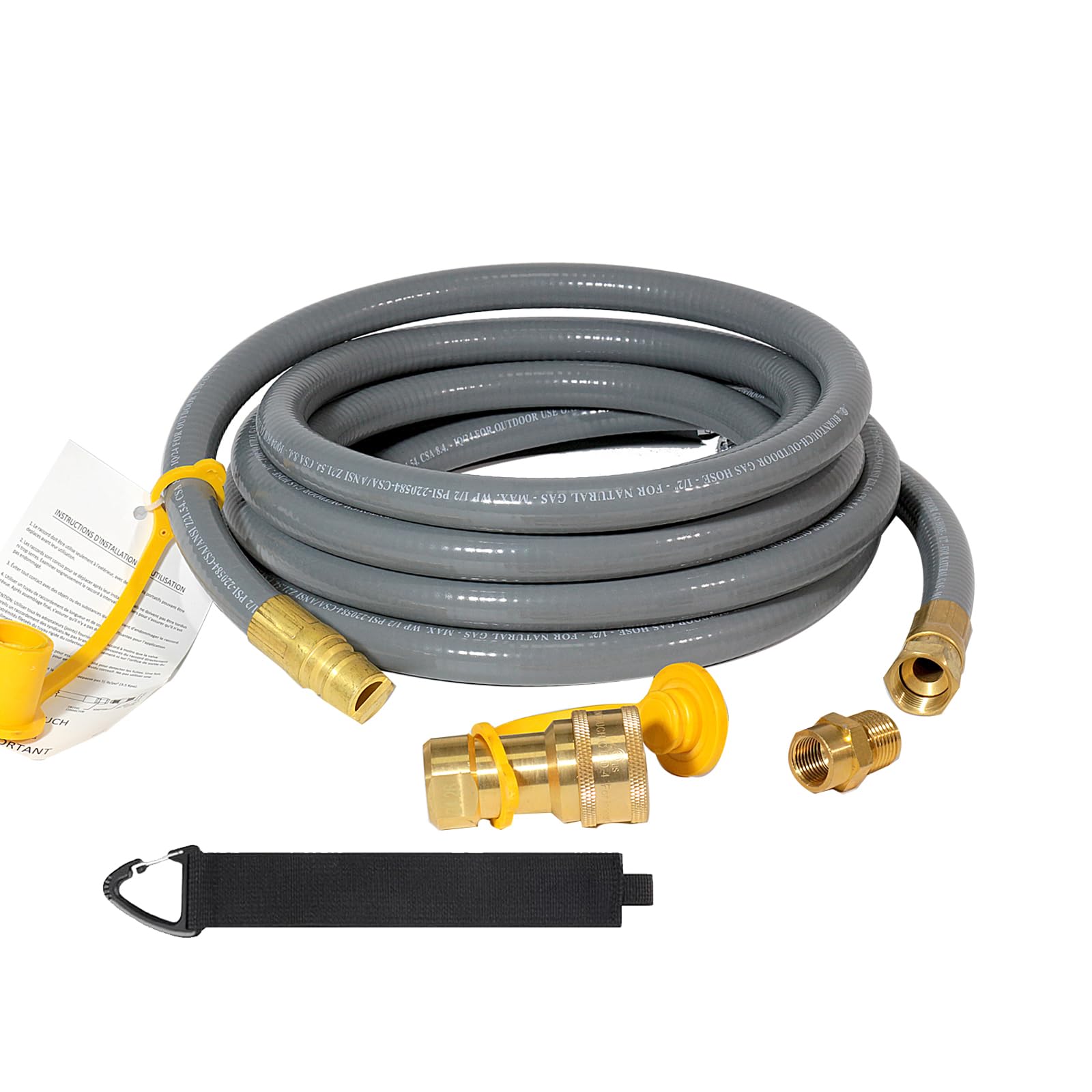 Manguera de gas natural de 1,27 cm con acoplamientos rápidos, kit de readaptación de gas natural y vapor para barbacoas, parrillas, hornos de pizza, calefacción de cubierta y aparatos de baja