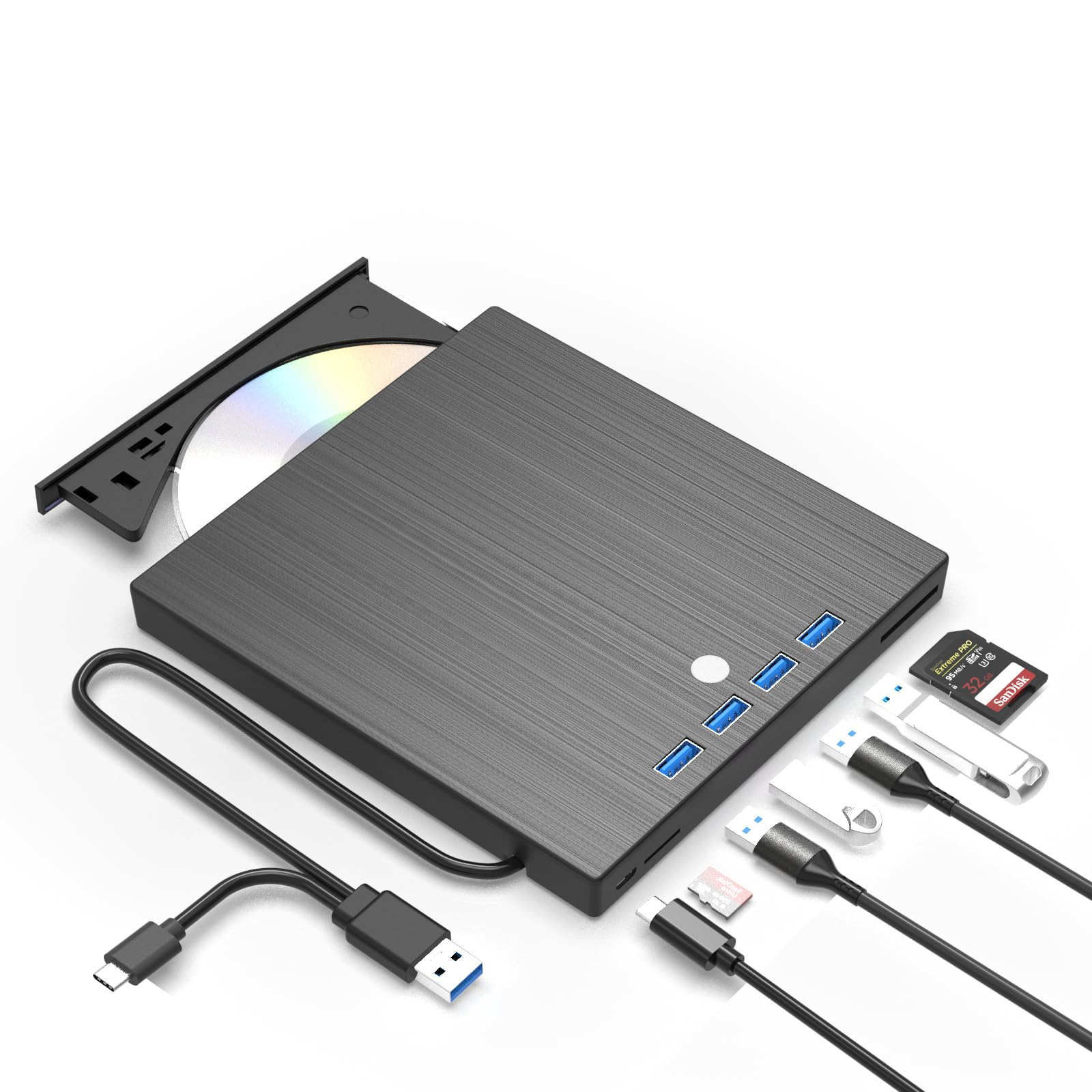 External CD DVD Drive,8 in 1 USB 3.0 and Type-C Disc Reader Writer Burner Player,Slim and Portable CD DVD +/-RW Optical Drive for PC Laptop Desktop MacBook Mac Windows Linux OS Apple (8 in 1) — view 11