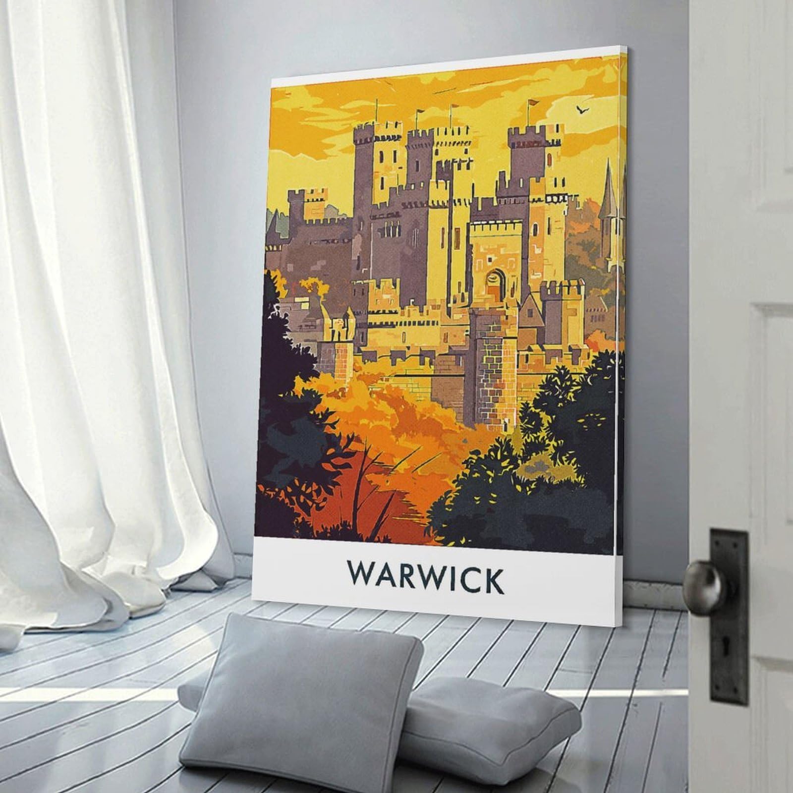 Junmoney Warwick Castle Vintage Hanging Wall Art 20x30inch(50x75cm), for Restful Interiors, Bedrooms Or Small Rooms, Home Artwork with A Soft Interior Feel