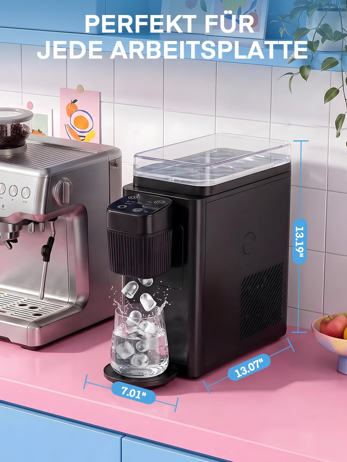 FOHERE Eiswürfelmaschine für Geschmack, Jedes Getränk zu Eiswürfeln, 5 Eiswürfel in 5 Min, 11 KG in 24 H, Tragbare Eiswürfelbereiter mit Bullet-Eis für Küche, Zuhause, Camping und Party