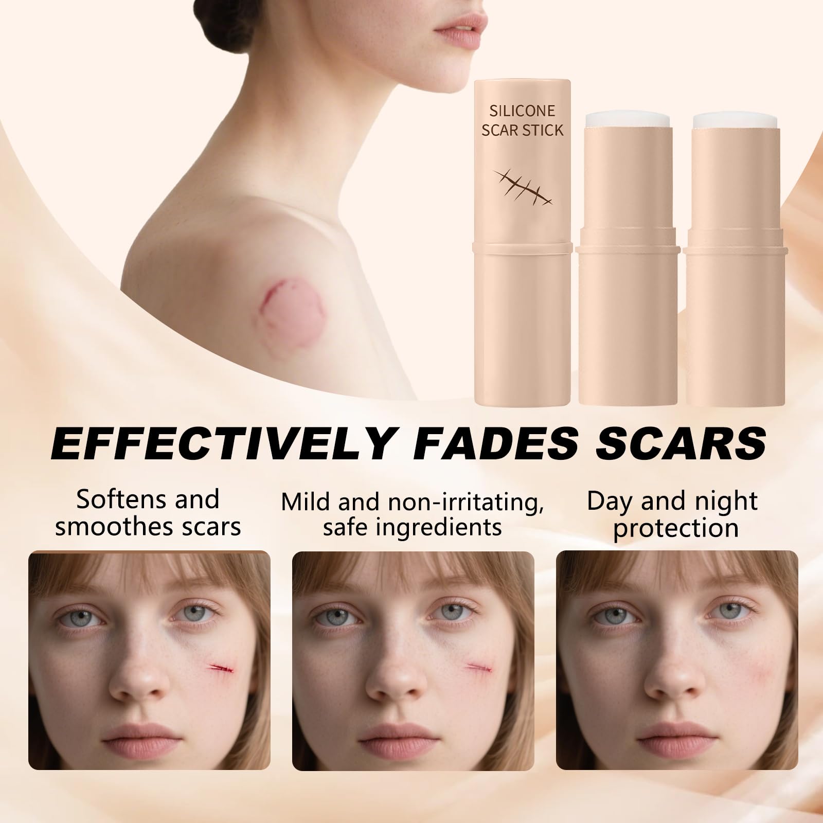 Scar Solutions - Stick per cicatrici in silicone, realizzato in 60% silicone, leggero e facile da applicare, delicato su tutti i tipi di pelle (2 pezzi)