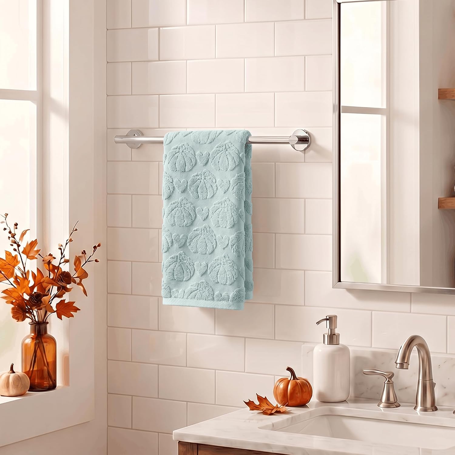 Artoid Mode 1 Pc Blue 3D Heart Pumpkin Jacquard Hand Towel for Bathroom image 3