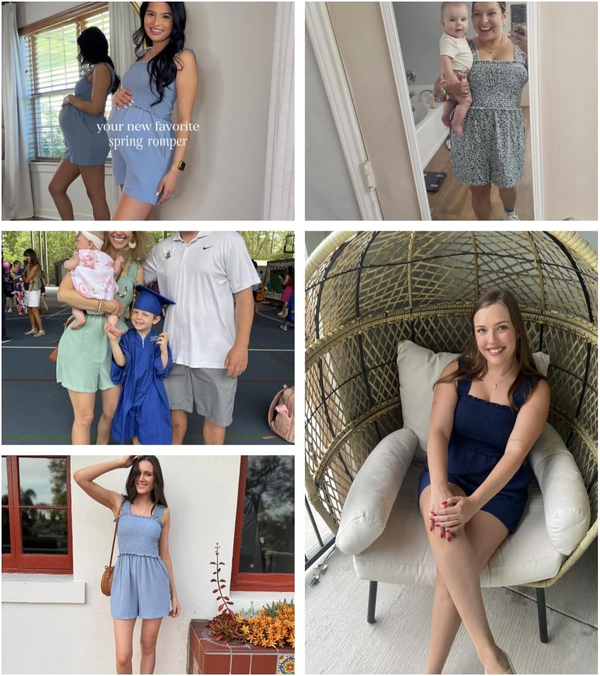 QIXING Women's Summer Casual Rompers Dressy Smocked Loose Comfy Short Jumpsuits Vacation Outfits With Pockets - Image 2