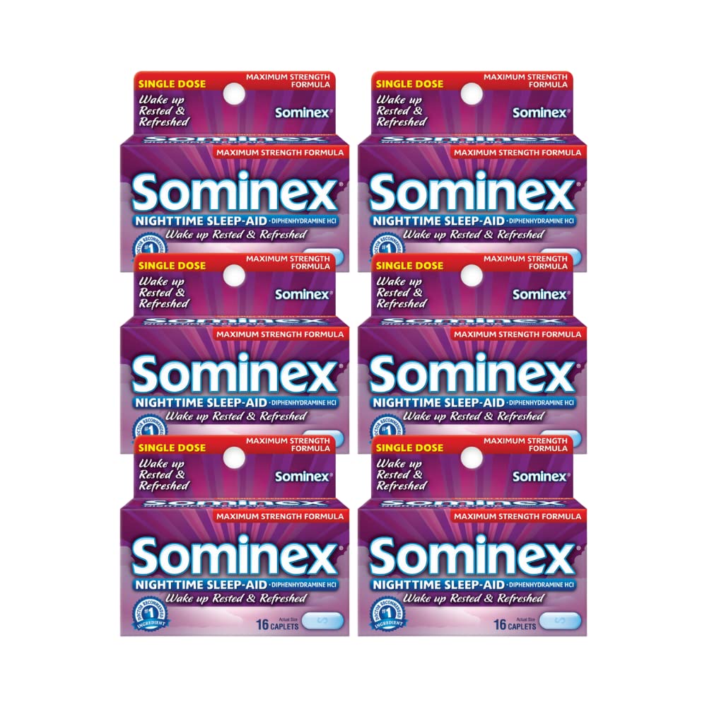 Nighttime Sleep-Aid Caplets, Maximum Strength, 16 ea (Pack of 6)