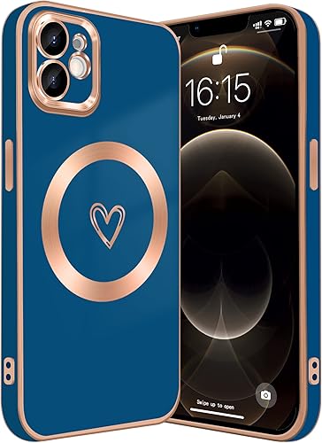 YKCZL MagSafe, funda magnética compatible con iPhone 11, diseño de corazón chapado de lujo, protección completa de lente de cámara, para iPhone 11,