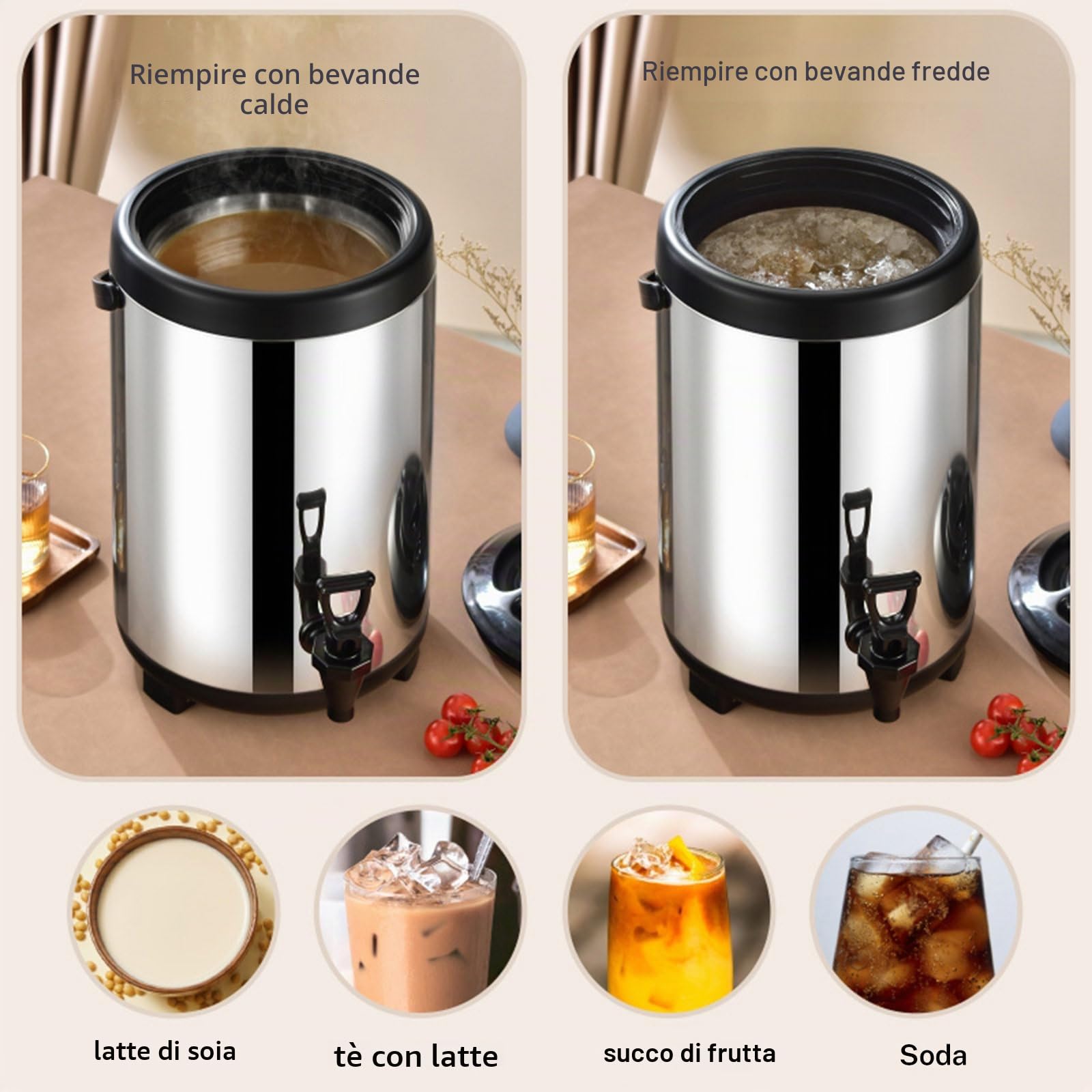 Thermos per bevande calde e fredde, thermos, distributore di bevande in acciaio inox, contenitore termico con rubinetto, portatile, per campeggio, ristorazione (10 l)