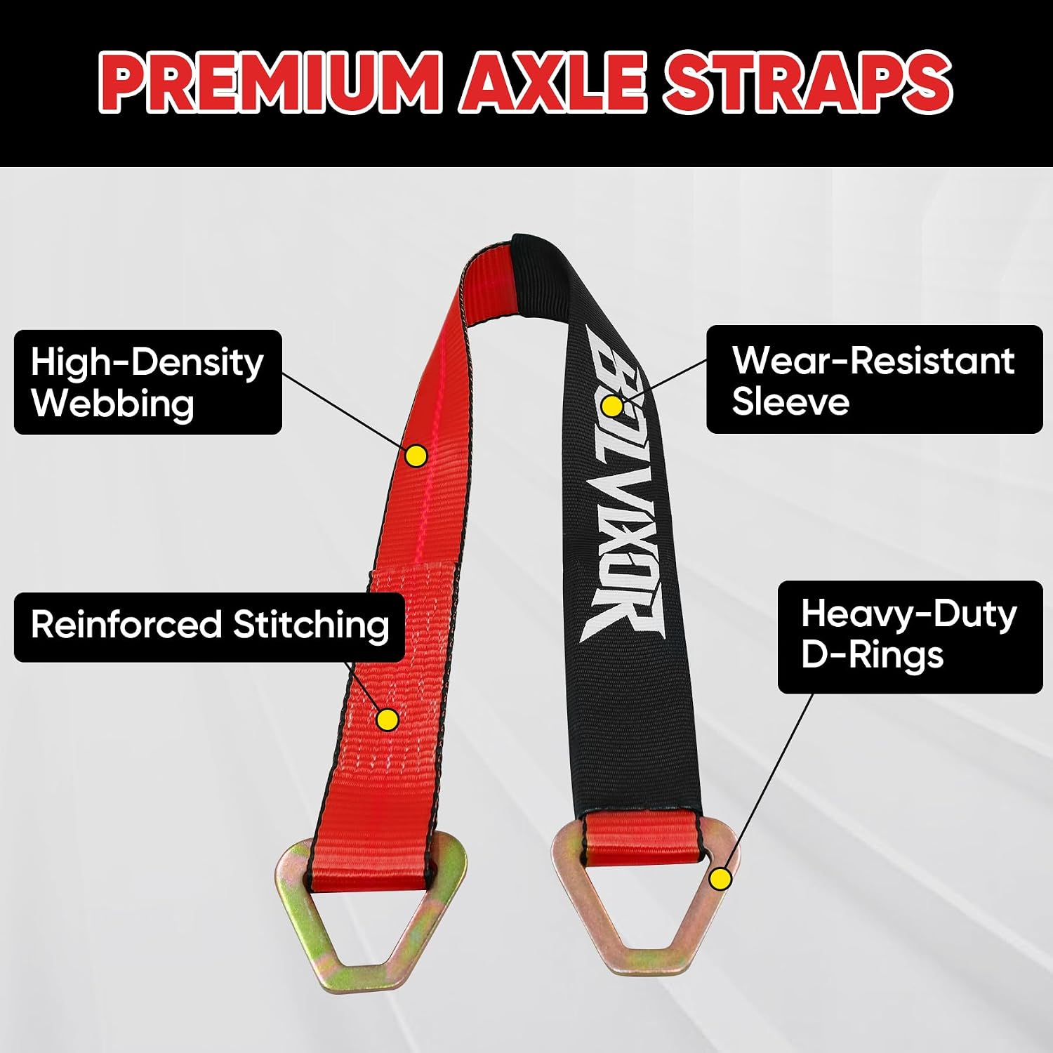 Heavy Duty Car Trailer Tie Down Straps 4 Pack Kit- 2" x 8' Ratchet Straps with J-Hooks & Safety Clips, 2" x 36" Axle Straps - 10,000lbs Break Strength for Truck, UTV Transport