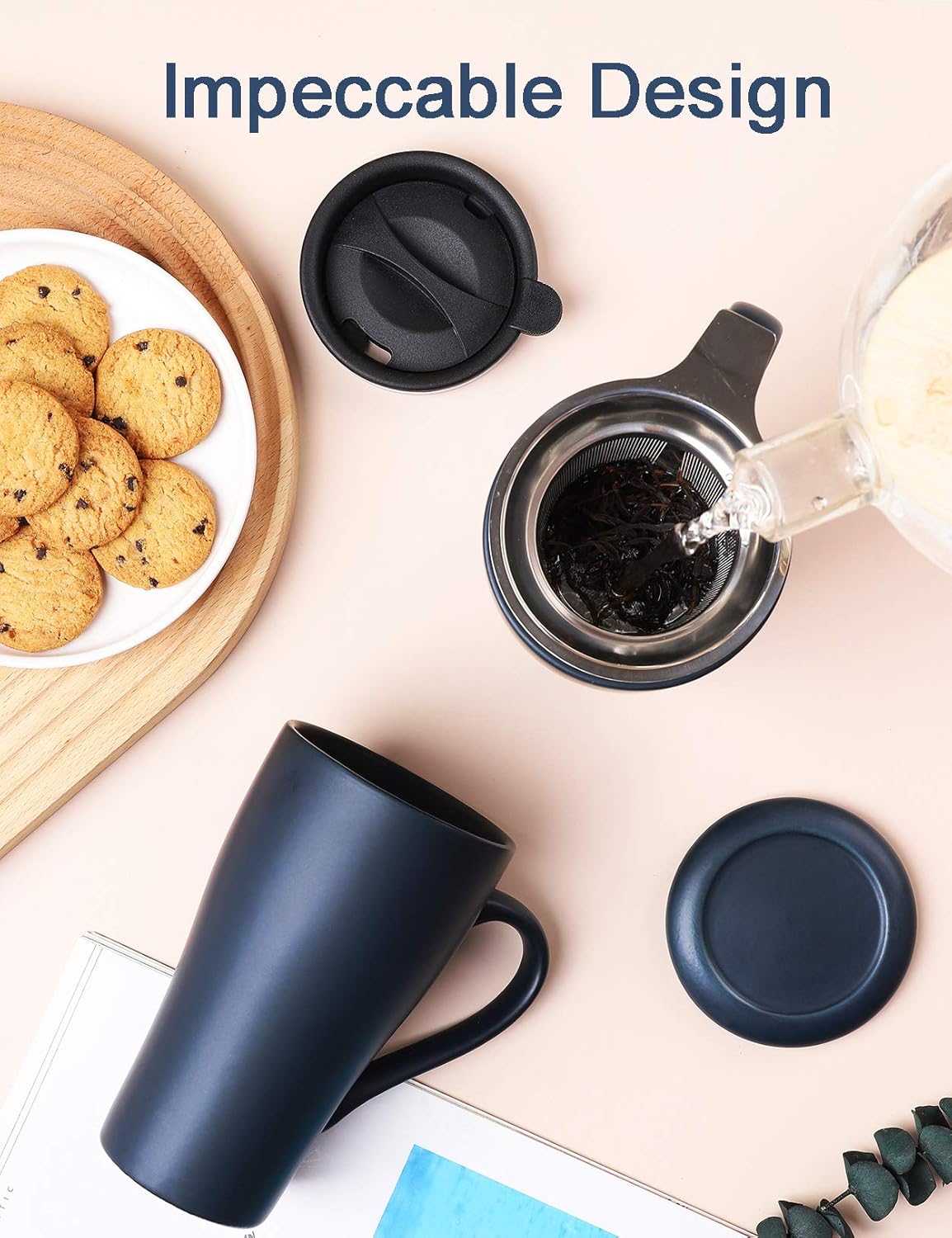 Tea Cup with Infuser and 2 Lids, 18oz Large Tea Infuser Mug, Tea Strainer Cup for Loose Leaf, Travel Mug with Teabag Holder (Royal Blue) - Image 5