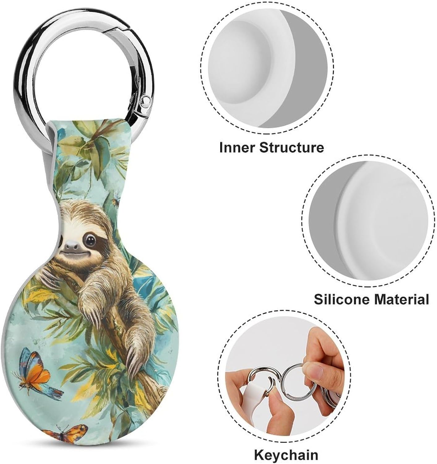Sloth On A Tree Tropical Butterfly Case Compatible with AirTag Holder Cover with Keychain Ring for Bags Luggages