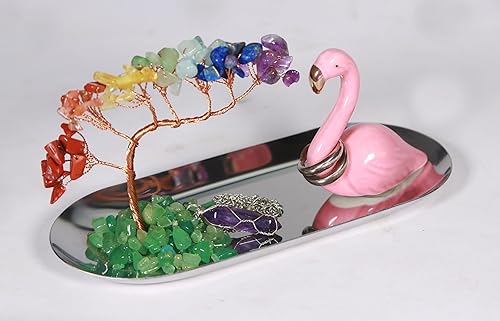 Miniatura 7 de Portaanillos de Flamenco para Joyas, Plato para Anillos de Cristal de Apatita Azul, Organizador de Aretes con Pestillo de León, Cosas Lindas y