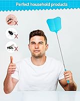 Vista 7 de Wapodeai Paquete de 2 matamoscas resistente, matamoscas telescópico, mango de acero inoxidable para matamoscas (azul)