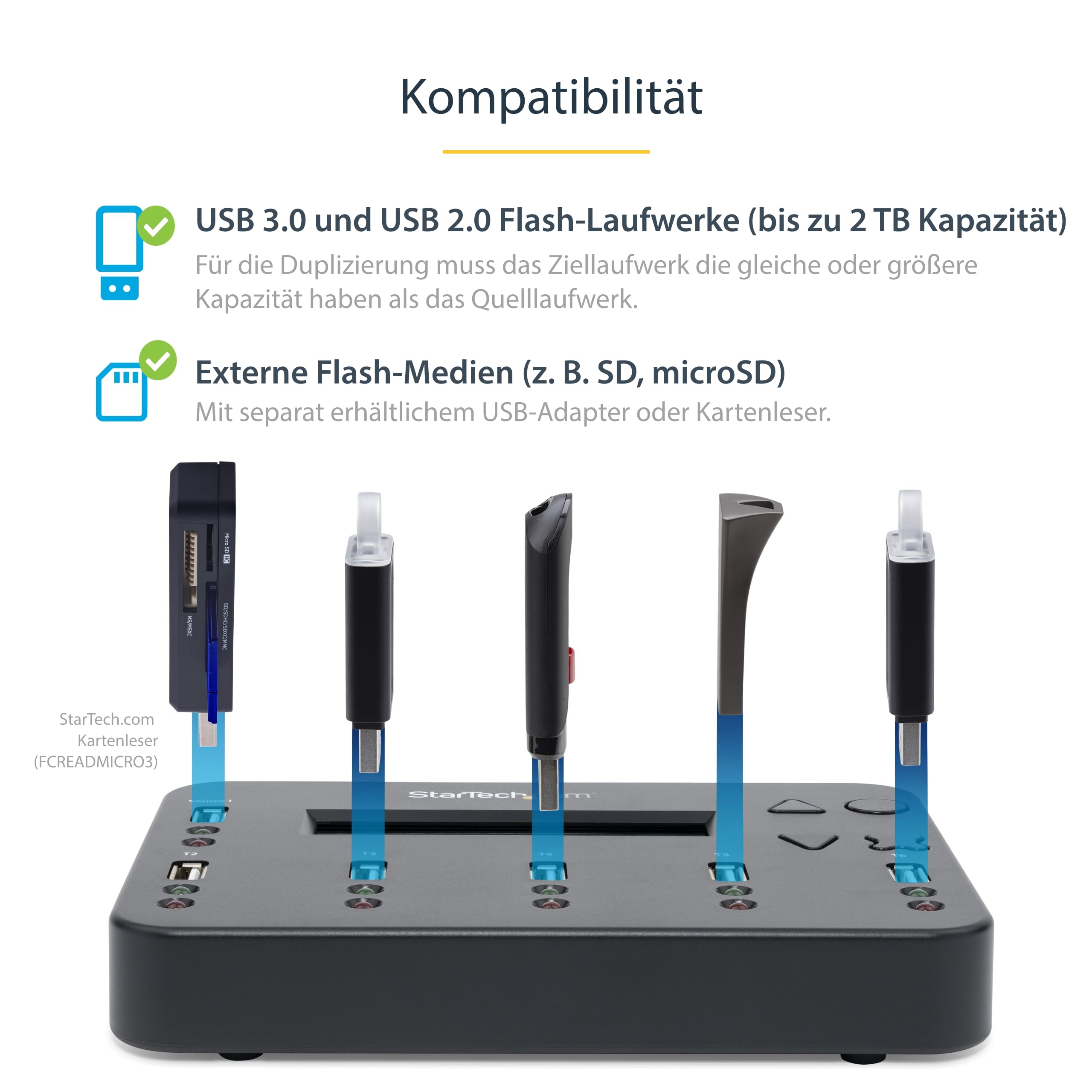 StarTech USBDUP15 Standalone USB Flash Drive Duplicator und Eraser (USB 2.0) | 3-Schritt-Löschung, Standalone ohne PC, Systemkopieren