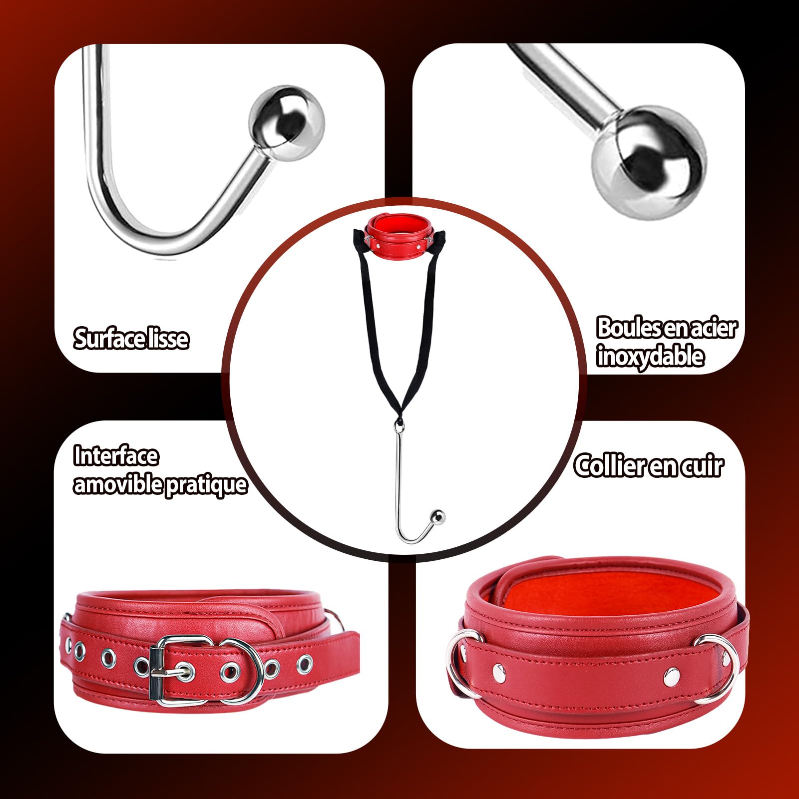 Sex Toýs Couple Femme BDSM Kits de Bondage avec Métal Crochet Anal, Sexy Érotique Collier Plug Anal Sex toys, Accessoires Hard SM - Jouets Sexuels Extrême Fétiche Esclave pour Couple