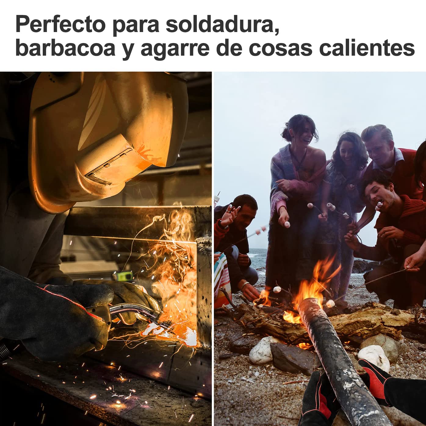 ARCCAPTAIN Guantes de Soldadura y Barbacoa,Cuero Resistente al Calor 350°C para Chimenea, Parrilla y Estufa, Guantesm Para Horno, Barbacoa, Guante de Manejo de Animales con Manga Extra Larga