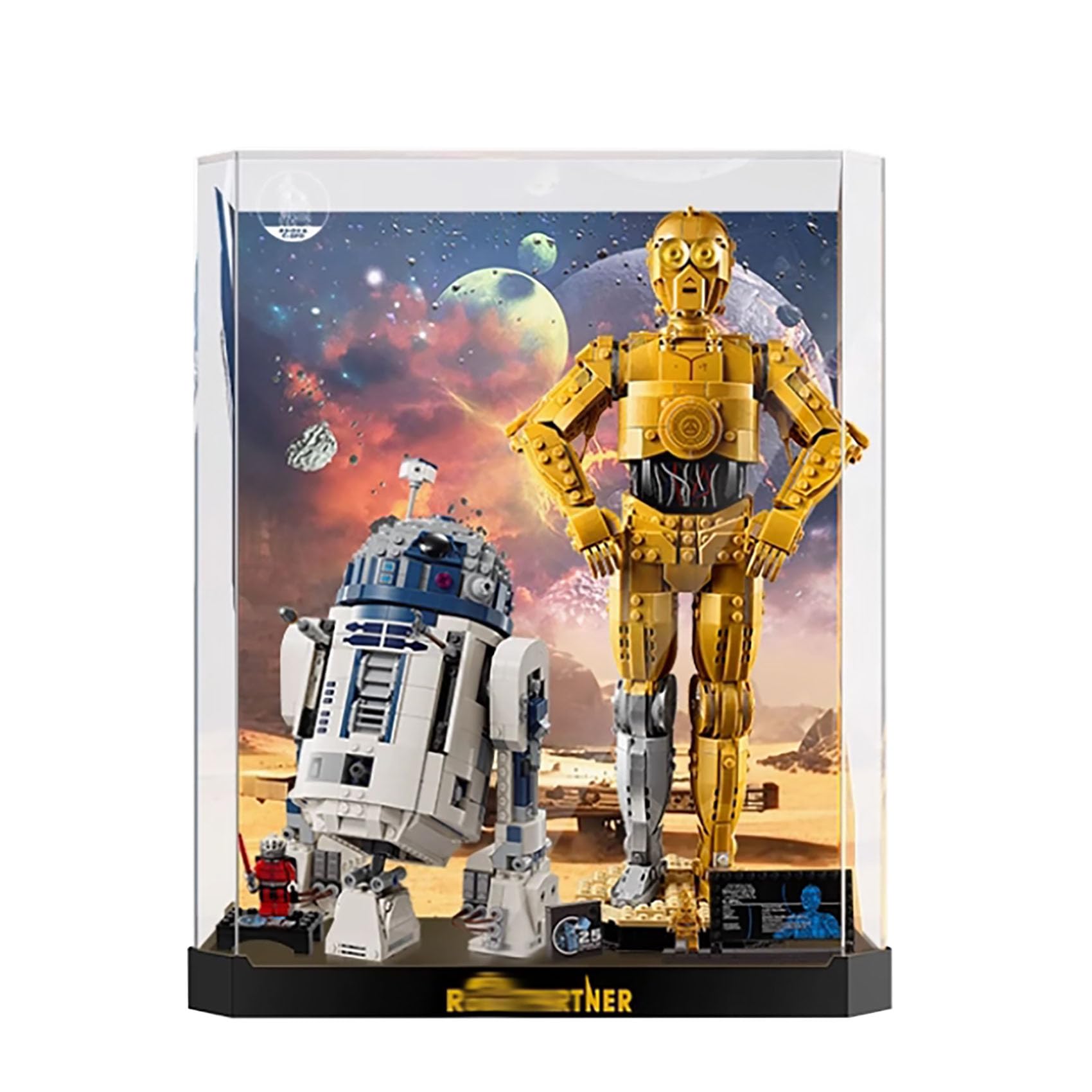 Acryl-Vitrine für Lego 75398 + 75379 Star Wars C-3PO/R2-D2, staubdichte Box, Aufbewahrungsbox, transparente Displaybox, kompatibel mit Lego (nur Hülle, kein Modell)