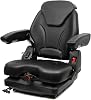 Tractor Suspension Seat, Fold Down Forklift seat with Adjustable Angle Back, Micro Switch, Seatbelt and Armrests, Highback Low Suspension Heavy Duty for Tractor Mower Excavator Harvester