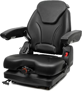 Highback Low Suspension Tractor Seat,Adjustable Backrest Headrest and Slide Rails Forklift seat,Adjustable Armrests Shock Absorber Heavy Duty for Excavator Harvester (with adjustable armrests)