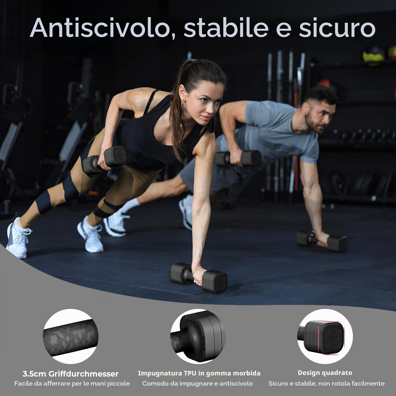 Dripex Set di manubri regolabili, 1 paio da 2,5 kg x 2 o 5 kg x 2 o 7,5 x 2, 6 dischi con un peso di 0,25 kg o 0,5 kg o 0,75 kg