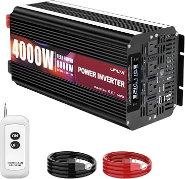 LVYUAN 4000 Watt Power Inverter 24V to 110V 120V for Vehicle, Solar Inverter System, Heavy Duty, RV, Truck, Off Grid,Camping with 4 AC Outlets, LCD Display, Wireless Remote Control, Car Power Inverter