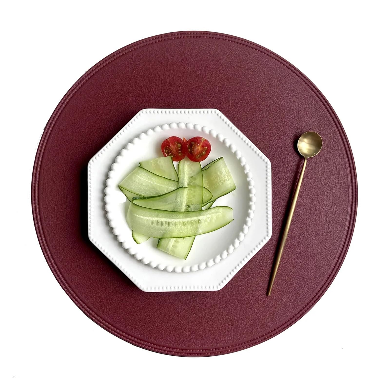 Lot de 1/6/10 sets de table ronds en cuir synthétique résistant à la chaleur pour cuisine et salle à manger (rouge, R 38 cm, 10 pièces)
