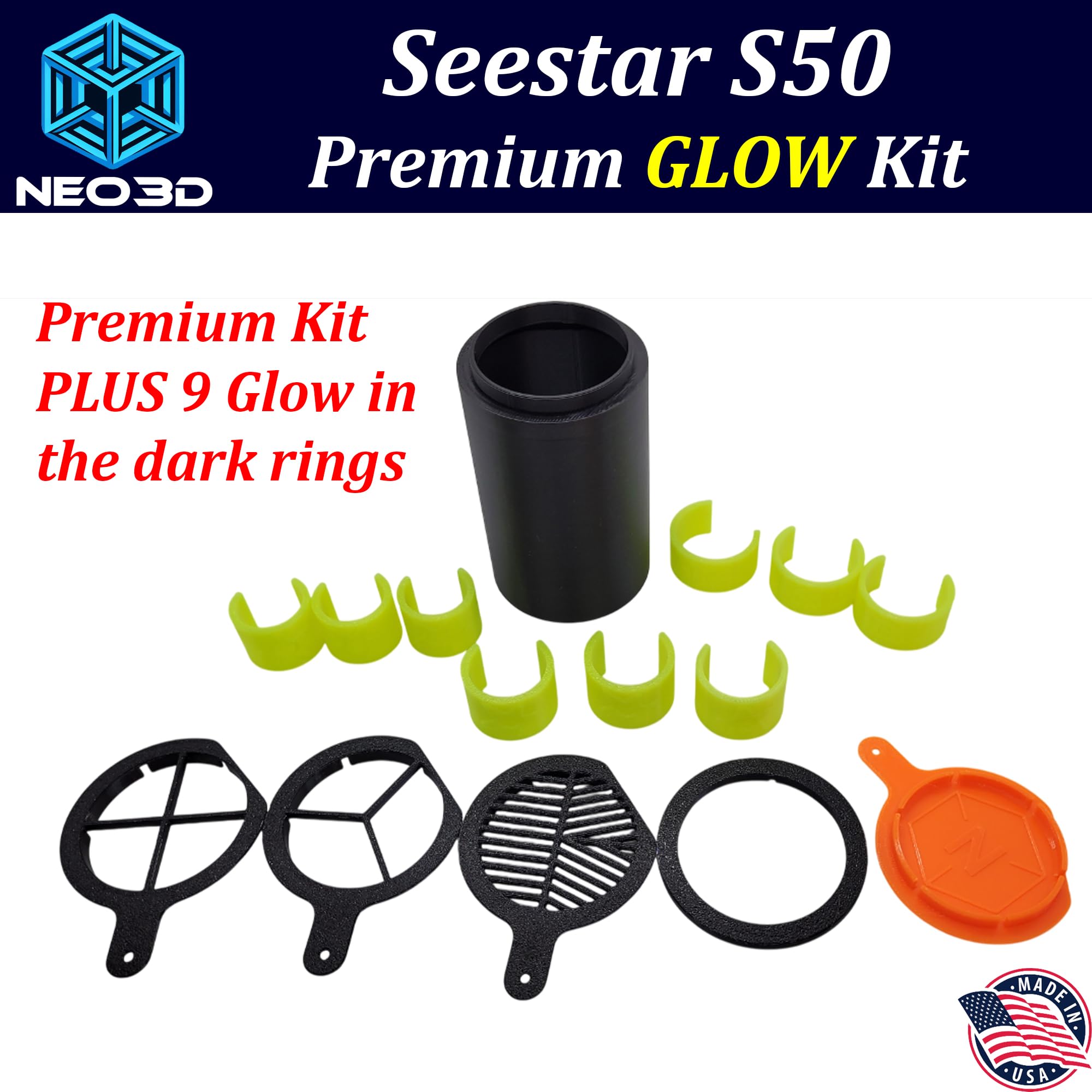 Seestar S50 Dew Shield Premium Glow Accessory Kit, Dew Shield, Dust Cap, Bahtinov Focus mask, Diffraction Spike Masks, Adapter, Tripod Glow Rings Best Seestar Accessory Kit (S50PremGlowORNG)