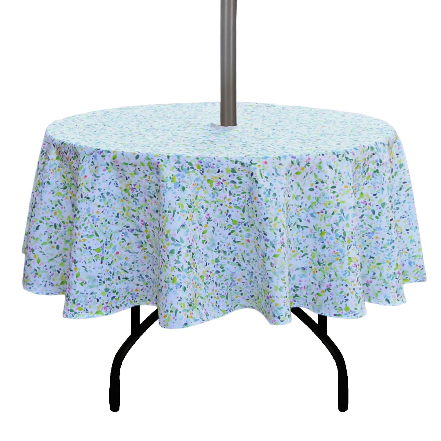 youngseahome Outdoor Tablecloth Water Resistant Polyester Fabric Summer Table Cover with Zipper Umbrella Hole for Picnic/Party/Dinner/Patio Garden (70Inch Round,Spring Leave) — image 1