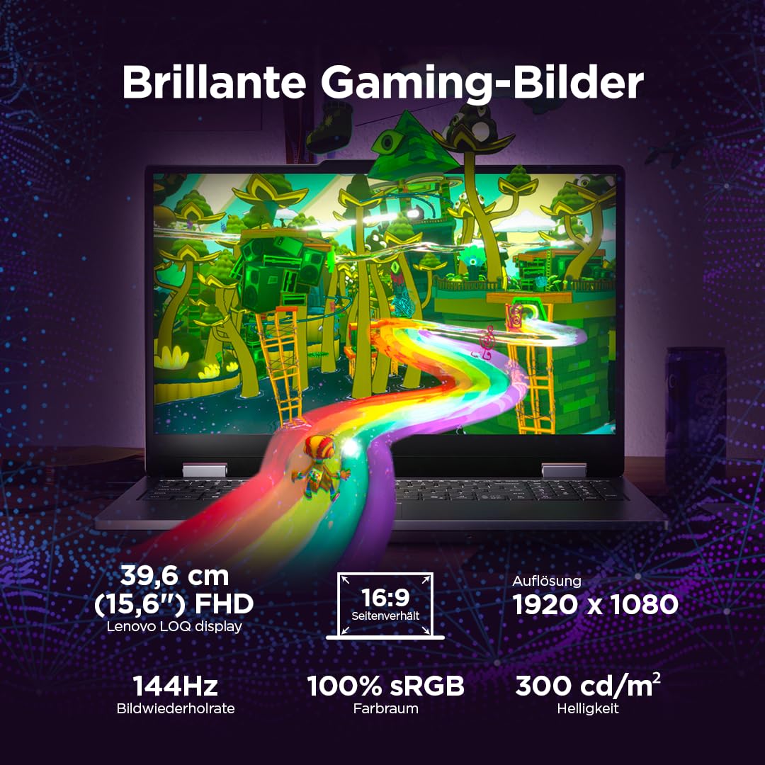 Lenovo LOQ Essential Gaming AI Laptop | 15.6" FHD 144Hz | NVIDIA GeForce RTX 5050 | Intel Core i5-13450HX | 16GB RAM | 512GB SSD | Windows 11 | QWERTZ | Weiss-beleuchtet | Grau | 3 Monate Game Pass