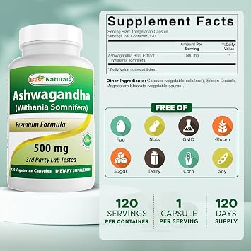 Best Naturals Ashwagandha Extract 500 Mg 120 Capsules (Pack of 2)