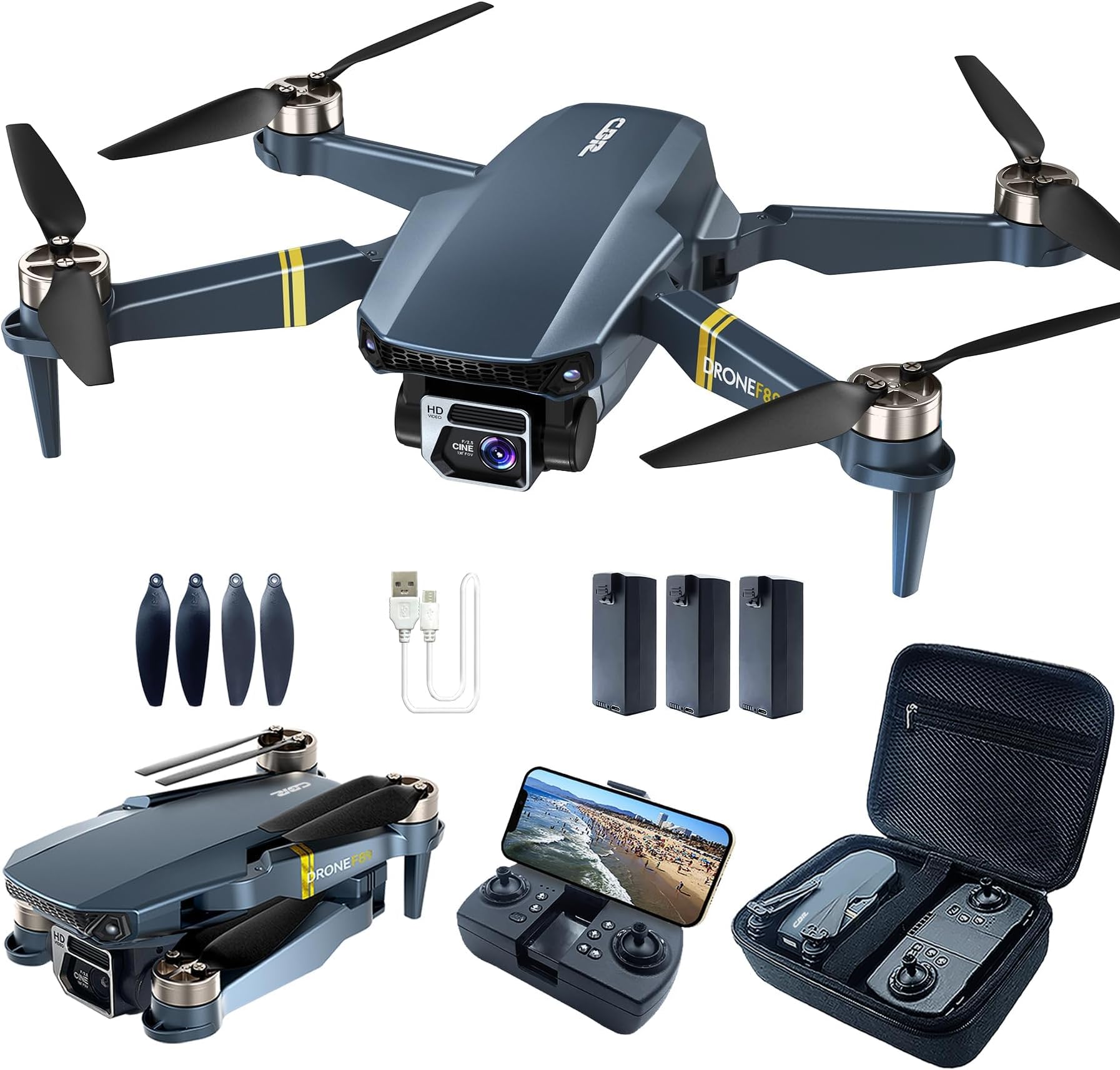 Super Heavy Duty Brushless Foldable Drone with Camera for Beginners - 60+ min Flight Time, WiFi FPV Quadcopter with 120° Wide Angle 2K HD Camera, Brushless Motor, Auto Focus,