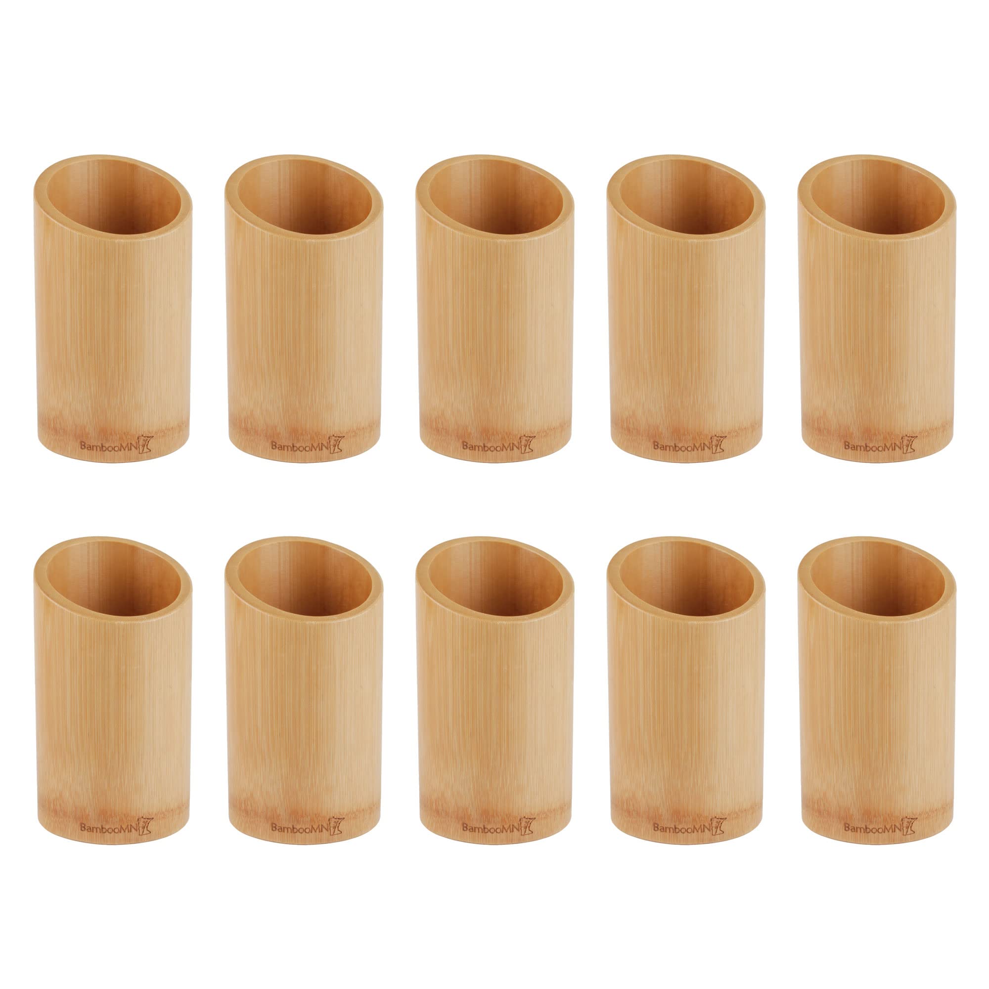 BambooMN Bamboo Kitchen Utensil Holder for Countertop, Utensil Crock for Cooking Utensils - 7" x 4" - Carbonized Brown - 10 Pieces