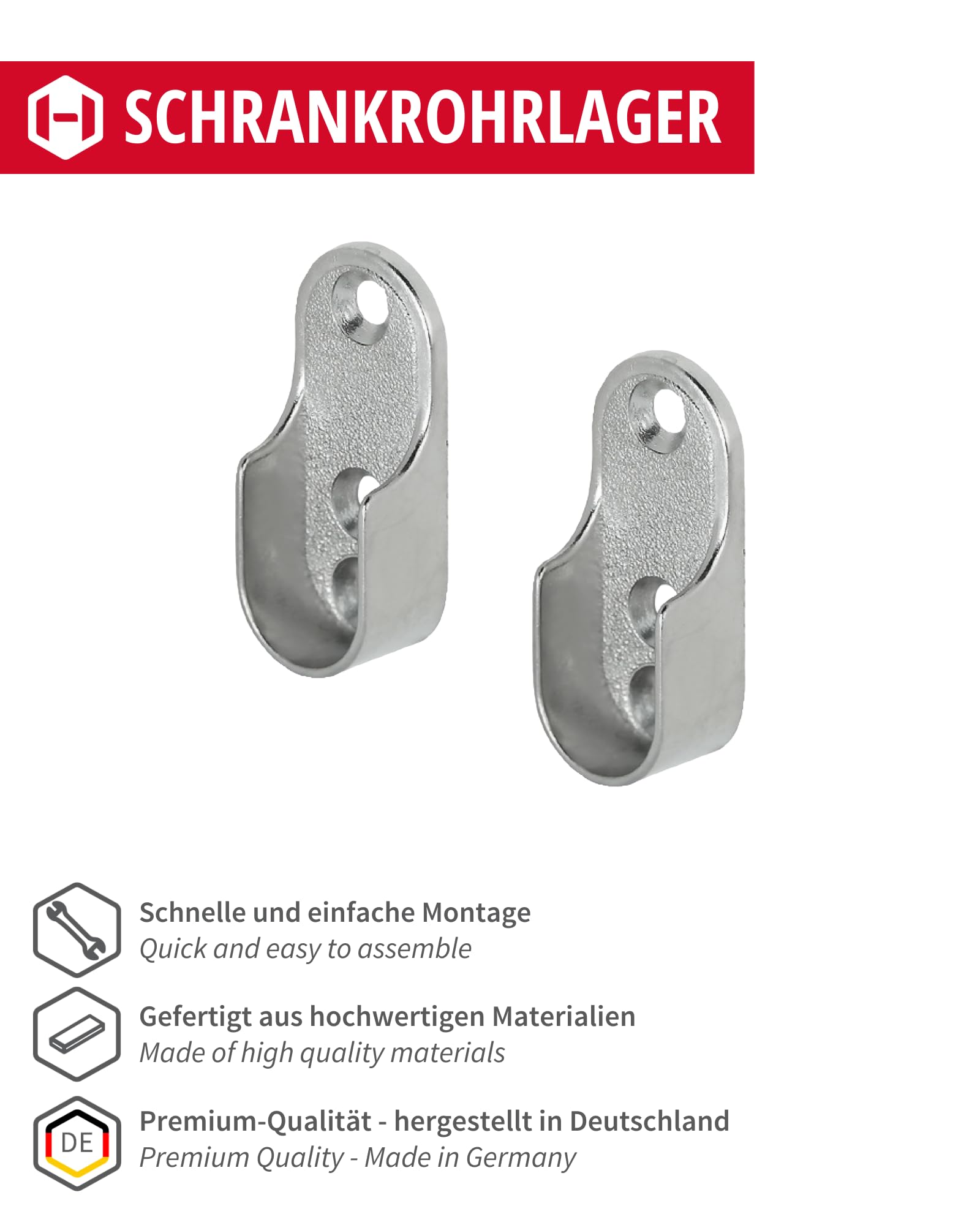 Gedotec Wardrobe Rail Bearing Oval Bracket for Clothes Rail Cupboard 30 x 15 mm OVA Pack of 4 Metal Clothes Rail Holder for Oval Rod Nickel-Plated Steel Wardrobe - Image 2