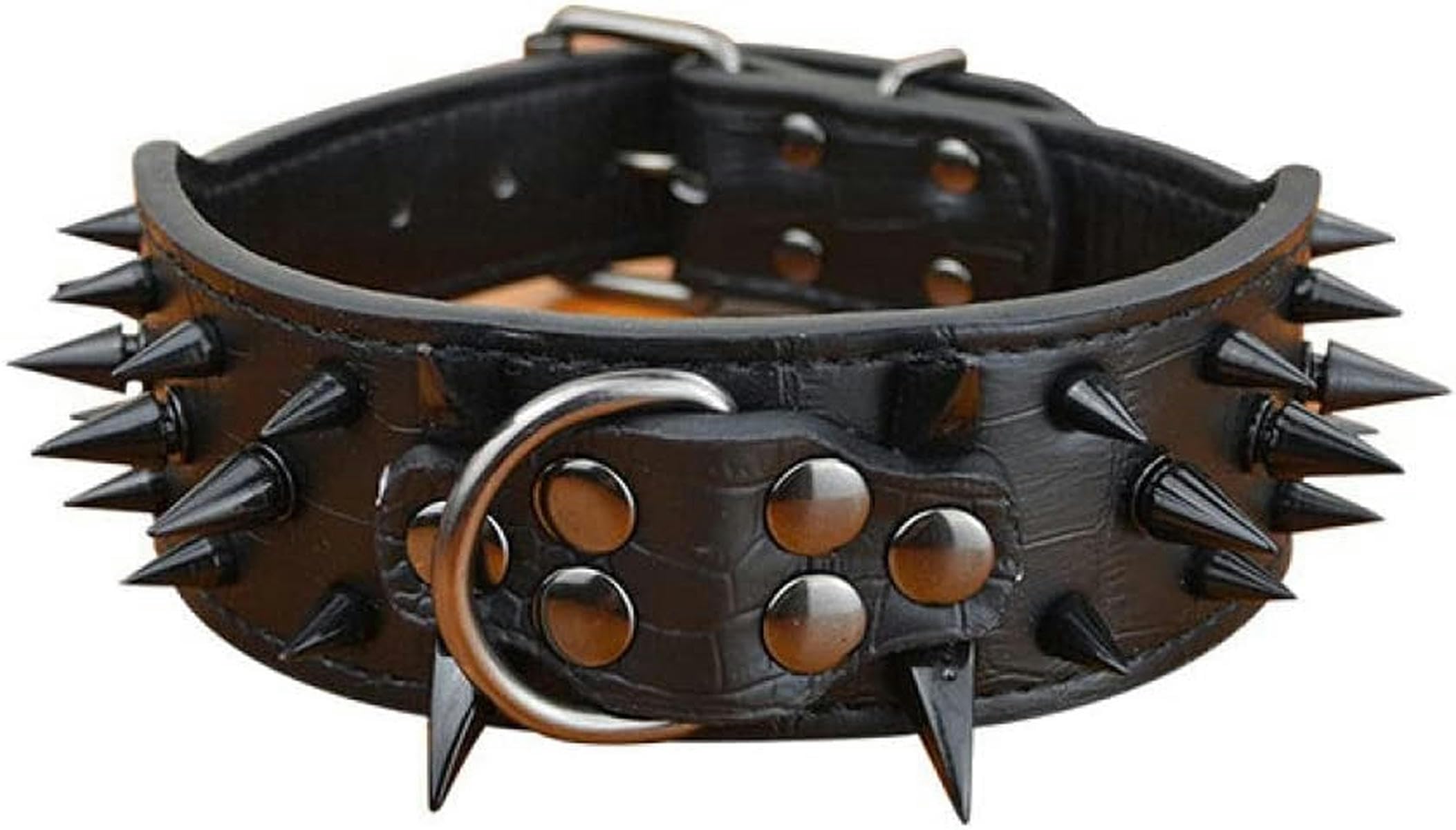 Großes Hundehalsband, 5,1 cm Breite, 3 Farben, mit scharfen Spikes und Nieten besetzt, Krokodil-Stil, mittelgroße und große Hundehalsbänder-Schwarz-L