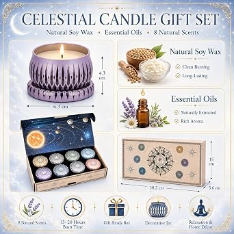 Yinuo Mirror Gifts for Women, 8 x 70 g Scented Candles Gift Set for Women, Soy Wax Aromatherapy Candles for Mother's Day, Christmas, Birthday, Valentine's Day, Bathroom, Yoga [Energy Class A+++]