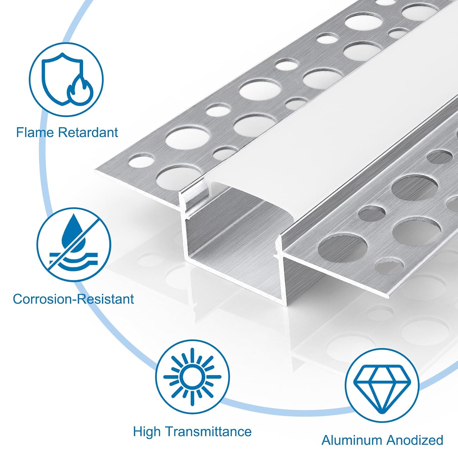 6-Pack 3.3FT/1M Plaster-in LED Channel, Trimless Recessed LED Strip Channel with Milky Diffuser, Drywall Aluminum LED Channel Profile for Drywall Ceiling Wall (Double-Edge)