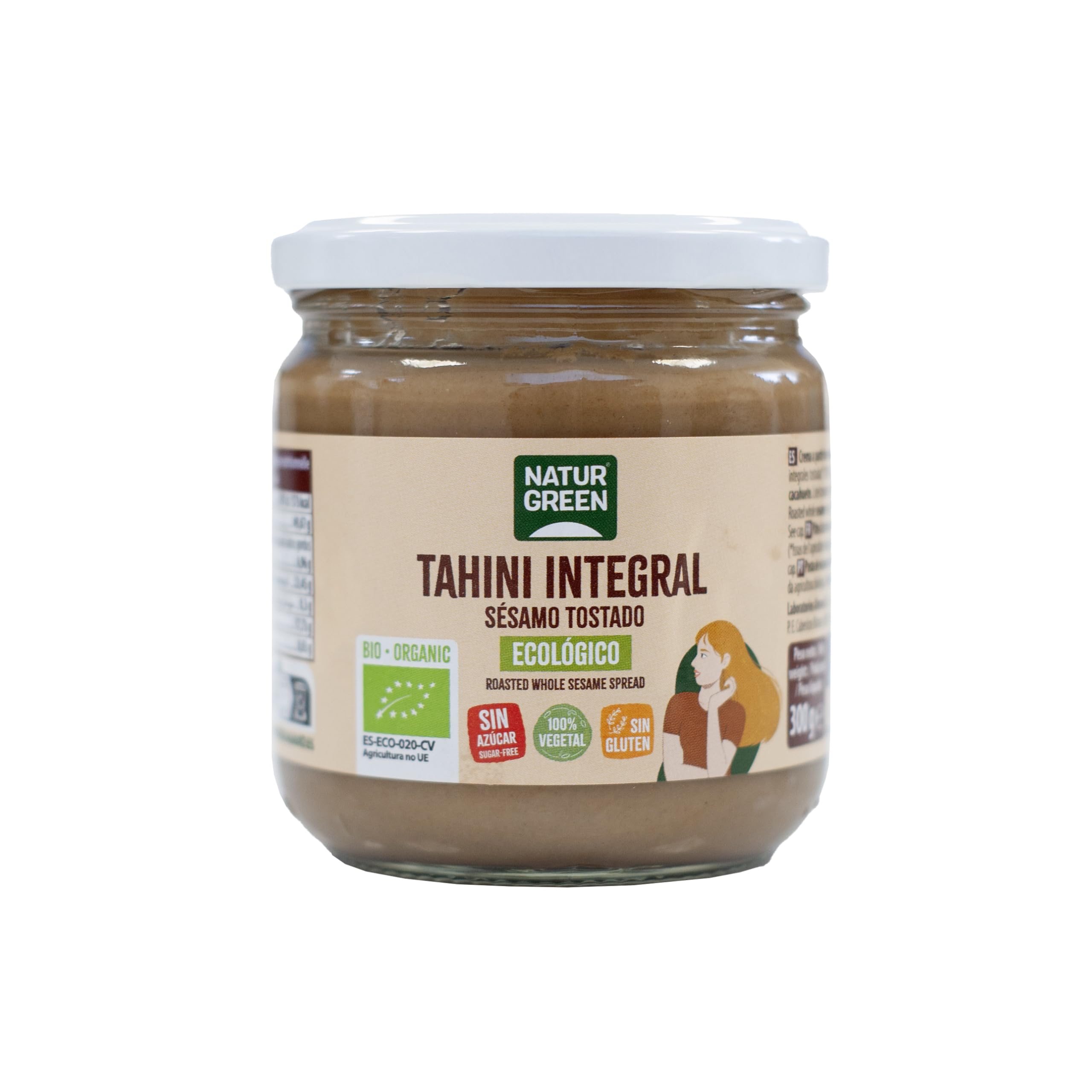NaturGreen - Tahin de Sésamo Tostado Bio, Pack 6 x 300 g, Crema Integral 100% Natural, Sin Gluten, Vegana, Fuente de Proteína y Fibra, Sin Azúcares Añadidos, Ideal para Hummus y Untables
