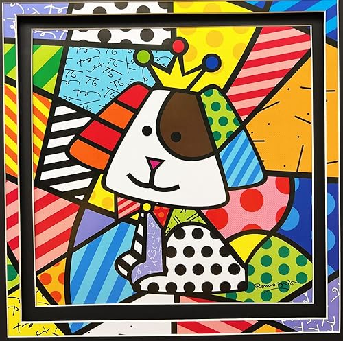 Gallerygems Romero Britto "Royalty Dog" - Impresión artística enmarcada enmarcada personalizada, 17.75 x 17.75 pulgadas