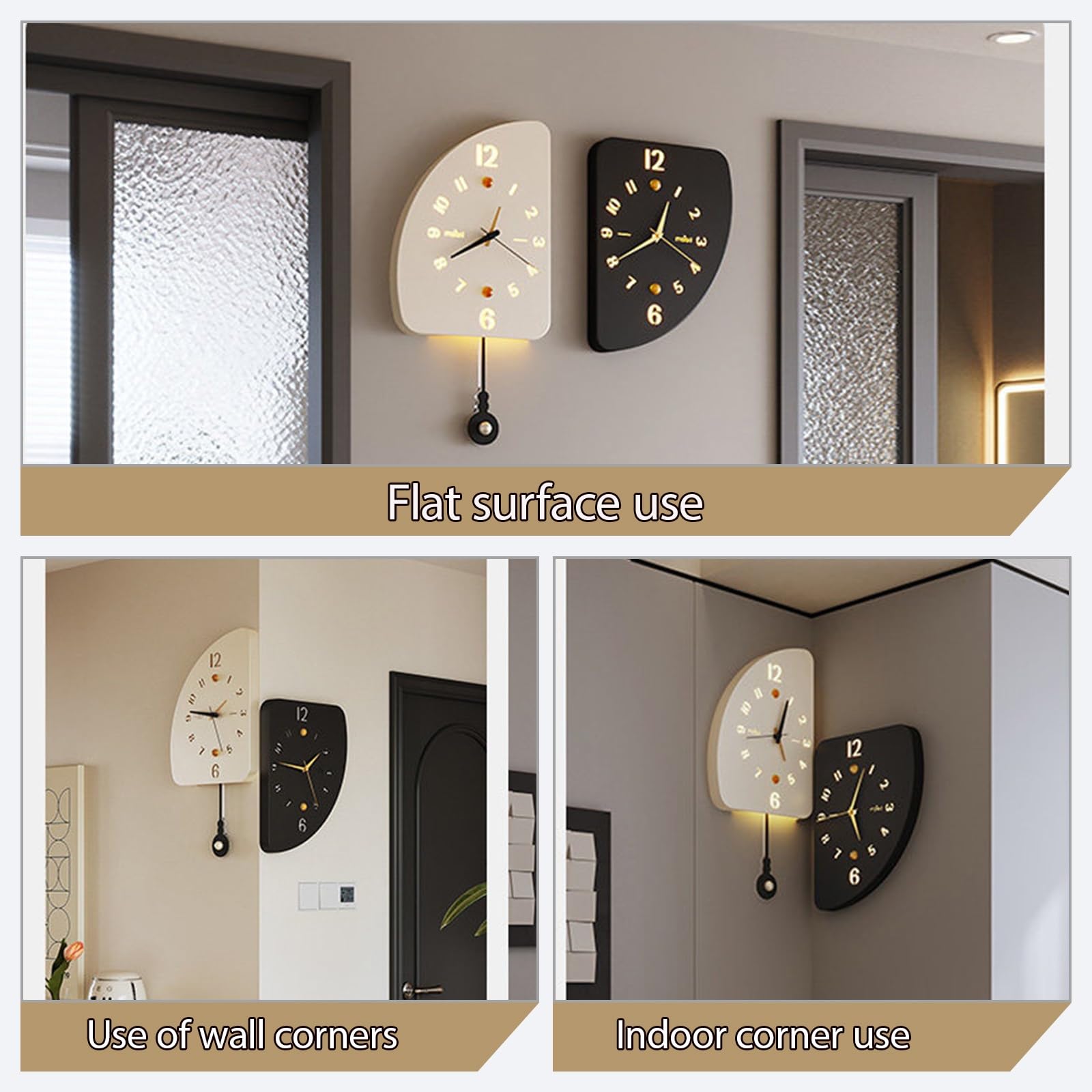 Genérico Reloj de Pared de Esquina 3D de Doble Cara, Reloj de Esquina de 90 Grados con luz, Reloj de Pared Luminoso silencioso (White 49cm/19.2in)