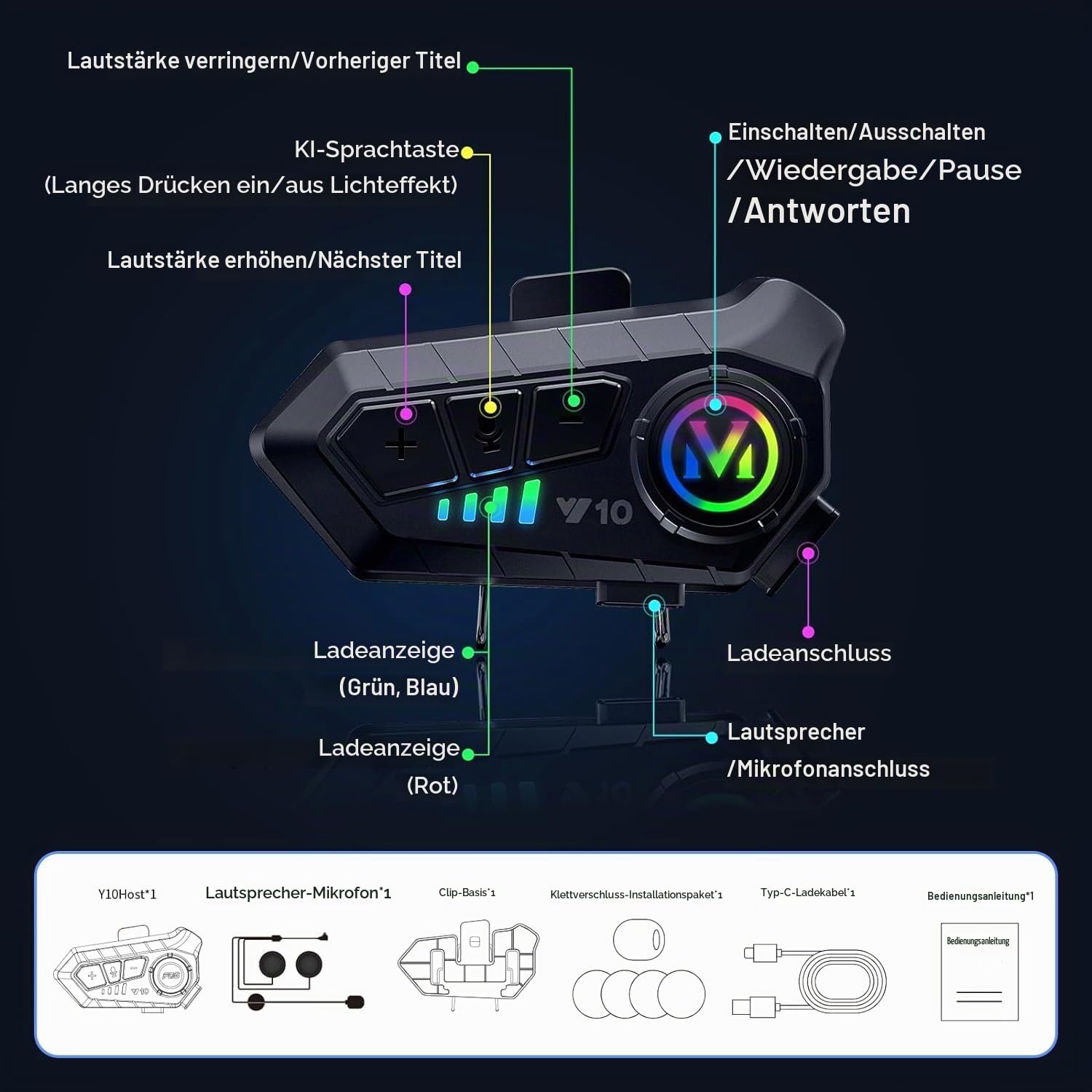 Motorradhelm Bluetooth Motorrad Helm Headset Motorcycle Helmet Bluetooth Headset Wireless DSP&CVC Geräuschunterdrückung High Sound Quality System Motorradfahren/Skifahren/Radfahren 1000mAh Y10