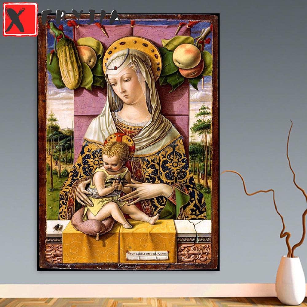 Broderie diamant vierge et enfant - Cadeau fait main spirituel