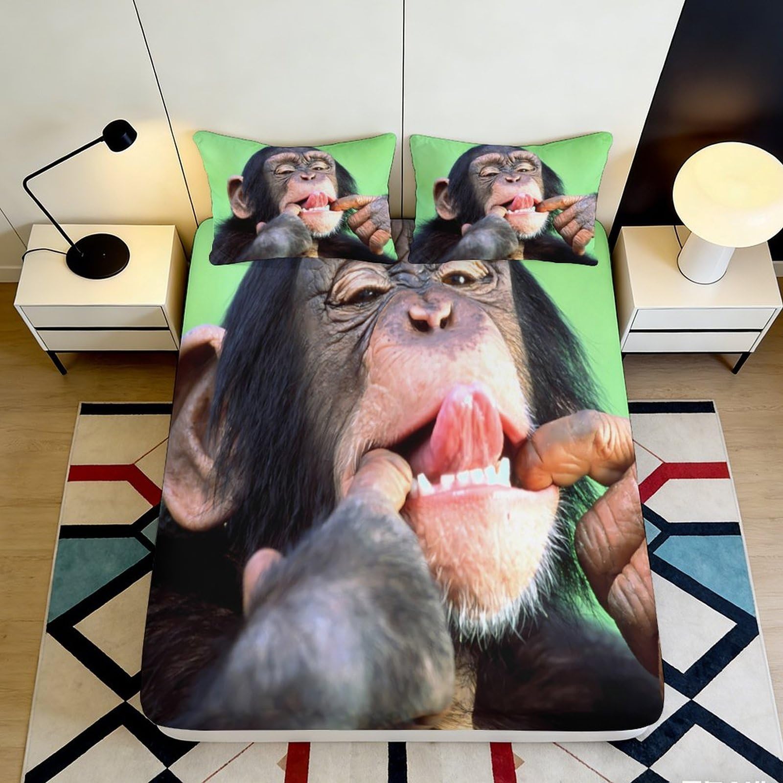 Pnayamiorkfel Style-8 3D Printed Funny Chimpanzee Fitted Sheet Microfiber Soft Green Monkey Mattress Cover For Bedroom Dorm Decor Easy Care 90X200x25cm