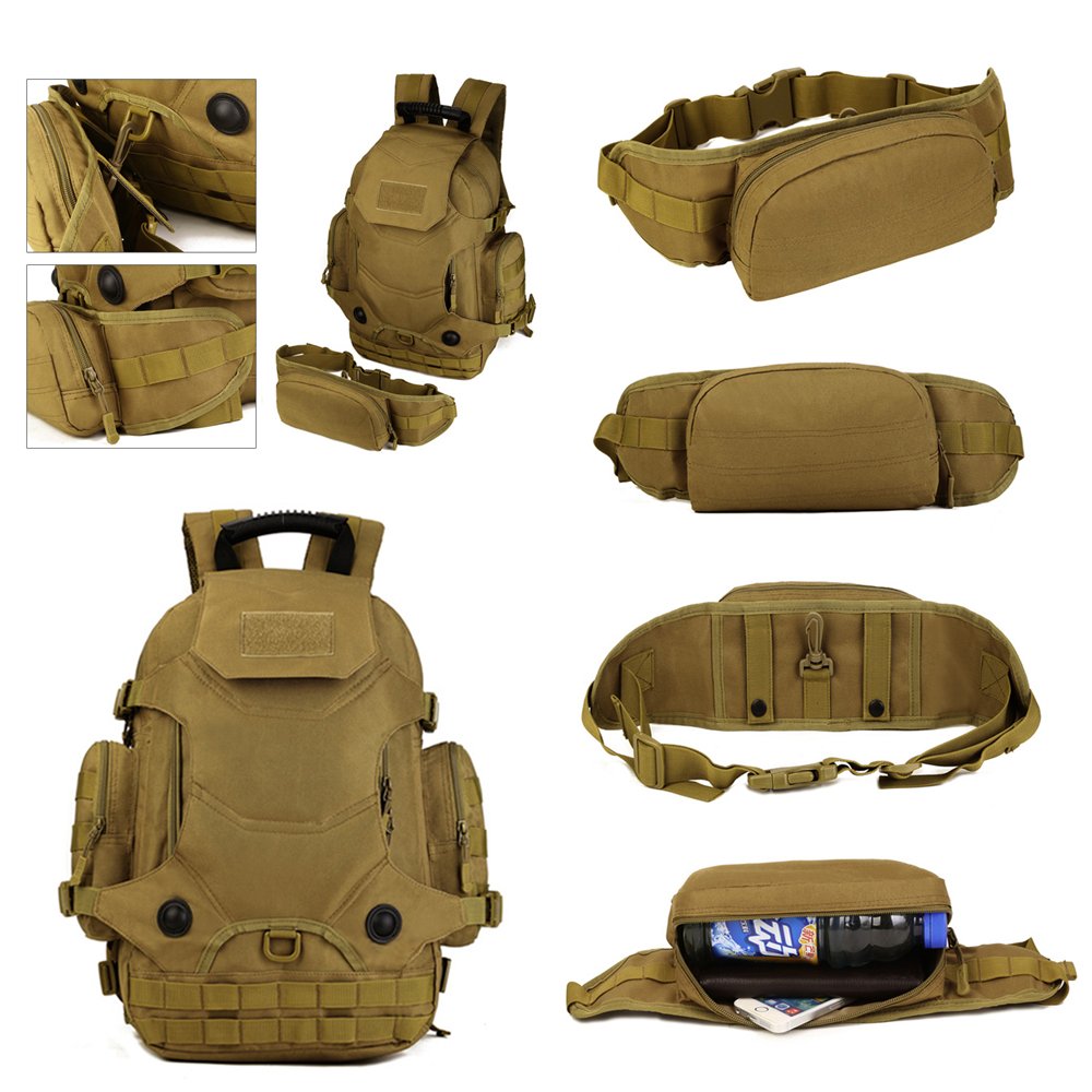 Huntvp 40l impermeabile tattico militare zaino da assalto zaino modulare a 3 attacchi grande borsa zaino con patch sport outdoor Gear per caccia di campeggio trekking, Desert Camouflage, 15.7*9.1*18.1 in