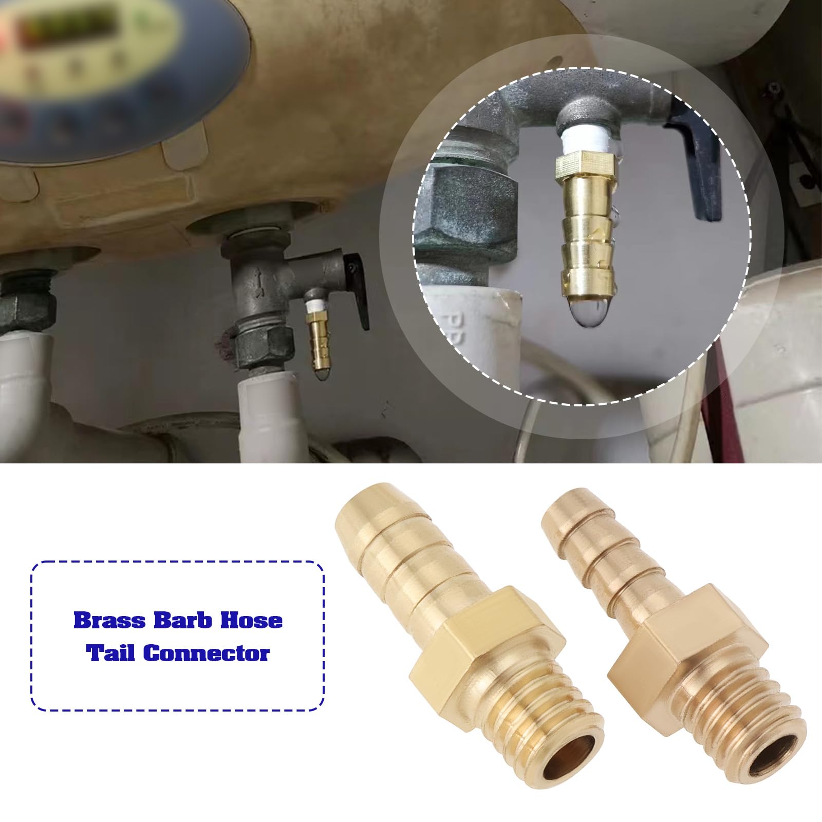LT Easiyl 4PCS Brass Barb Hose Tail Connector Metric M6x1.0-4mm and M6x1.0-5mm for Pond Pool Hose Pipe Adapters Hose Barb Tail Connector Male Thread Pipe Fitting Gold - Image 2