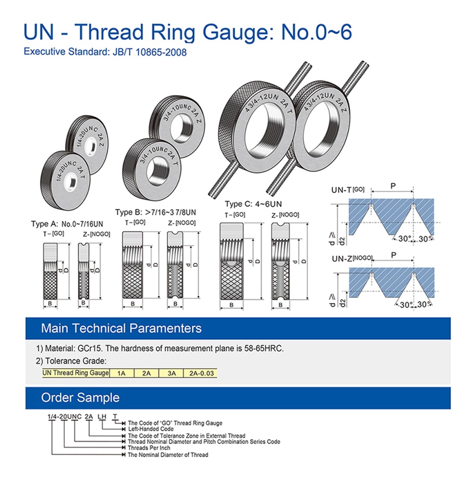 NURII Calibre estándar Americano 3A, Calibre de Anillo de Rosca for Herramientas, 6-32UNC 1/4 5/16 3/8 9/16 3/4 1/2 UNF UN GO NOGO calibres de Rosca (Size : 3I8-16 UNC -3A)