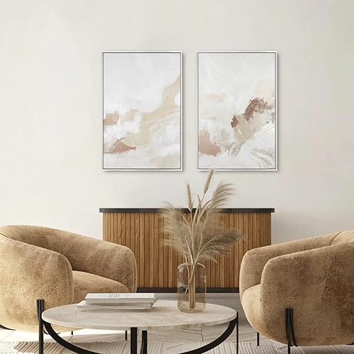 Miniatura 3 de Juego de arte abstracto neutro enmarcado para pared, ilustraciones abstractas en tonos pastel, marrón y blanco, arte moderno para pared, decorativo,