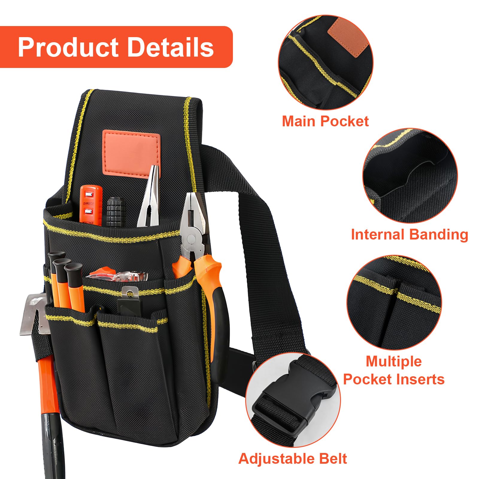Amexo Bolsa de Cinturón para Herramientas, Bolsa de Herramientas de Lona con Cinturón de Nailon Ajustable Multifunción Organizador de Herramientas para Electricistas, Técnicos