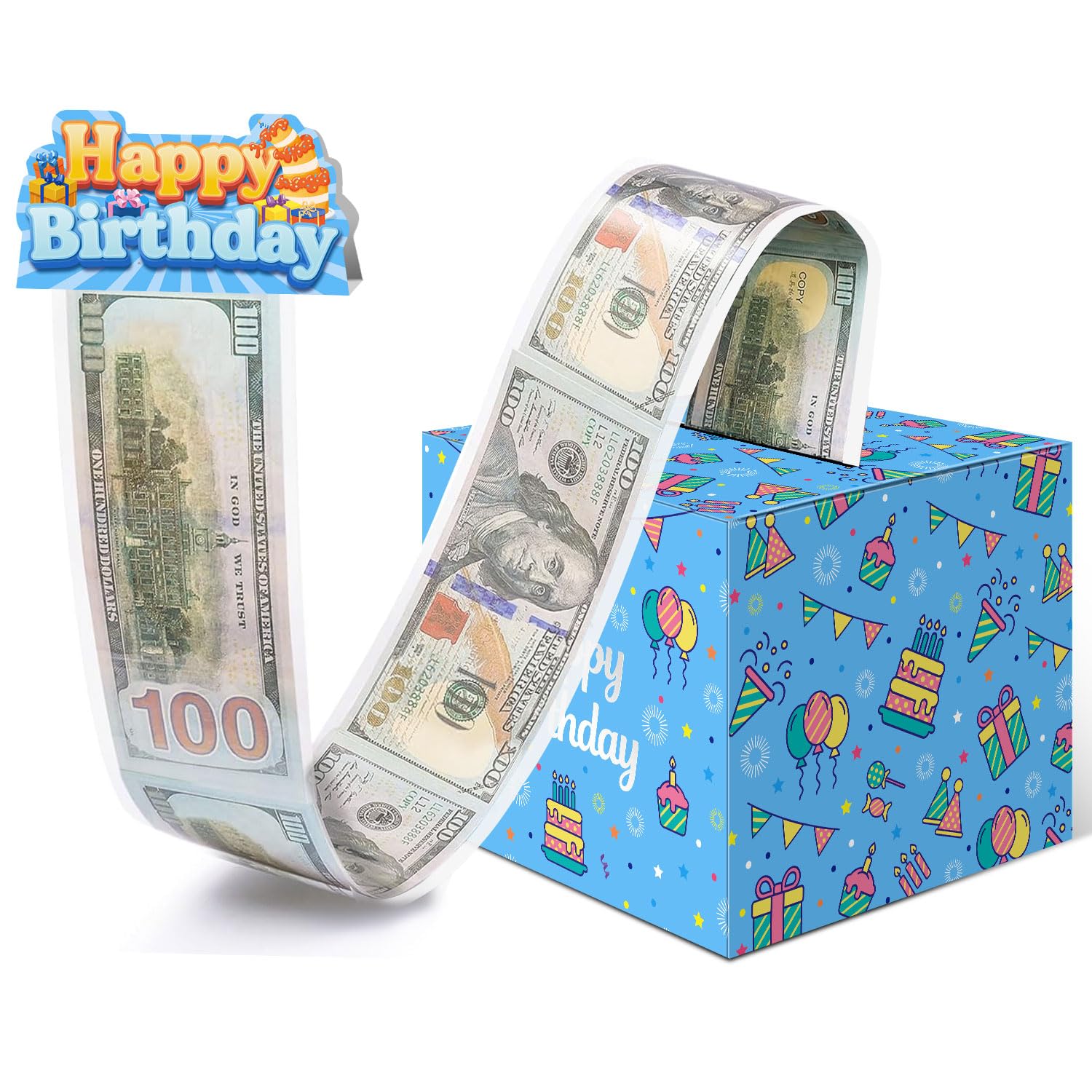 GZDUCKBirthday Money Box for Cash Gift Pull, Money Gift Boxes for Cash with Pull Out for Birthday Graduation Party with 1 Money Box 50Pcs Transparent Bags Connected Pocket